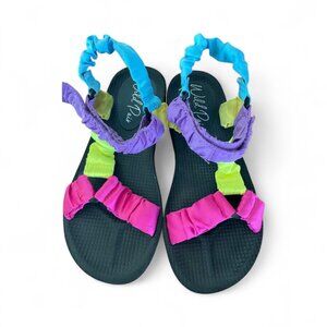 Wild Pair Kendie Multi-Colored Crinkle Ruched Strappy Flat Sandals Women's 6.5